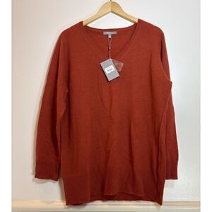 NWT Neiman Marcus Cashmere V-Neck Sweater Burnt Orange Rust Women 3X Casual Chic